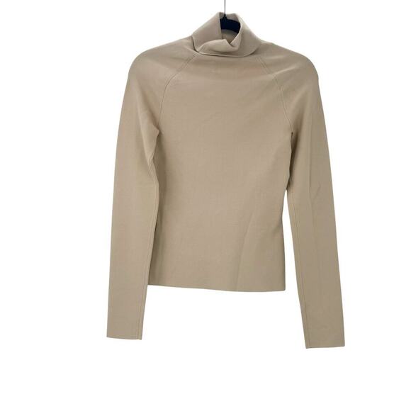 Nanushka Ribbed Knit Front Cut-Out Cropped Fah Top Long Sleeve Beige Size S NWT - Picture 8 of 12